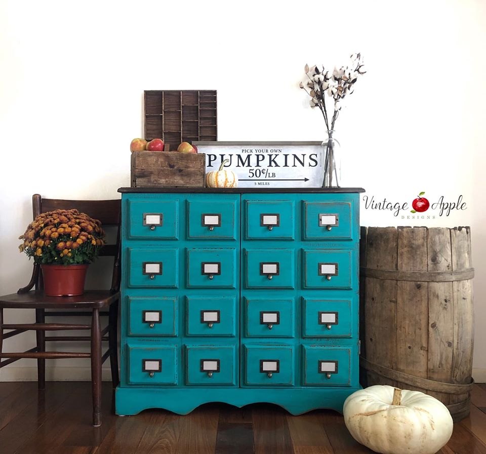 16-Drawer Card Catalog in "Whoop-de-do" with Dark Wood Top