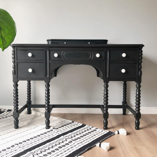 Desk/Vanity in "Liquorice" with White Ceramic Knobs