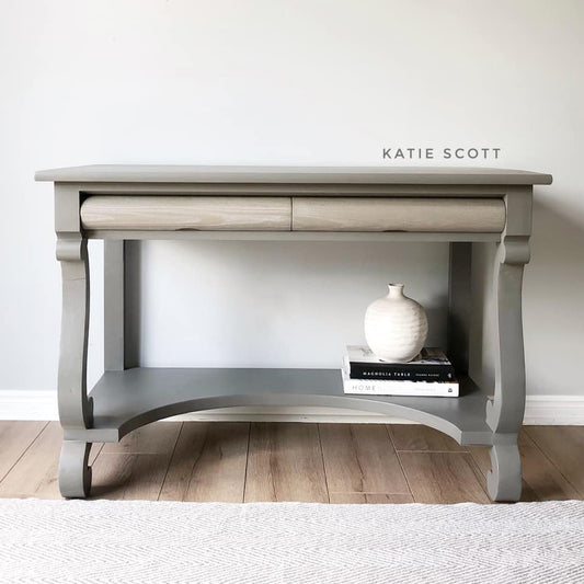 Decorative Hall Table in "Cobblestone" with Natural Wood Drawers with "White Wax"