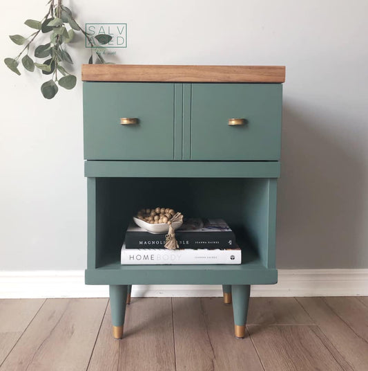 Side Table In "Wanderess" with Gold Feet and Knobs