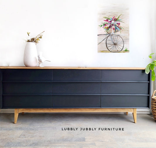 Liquorice MCM Dresser with Natural Wood Base