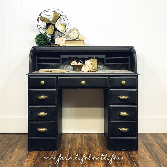 Executive Roll Top Desk with Storage in Liquorice