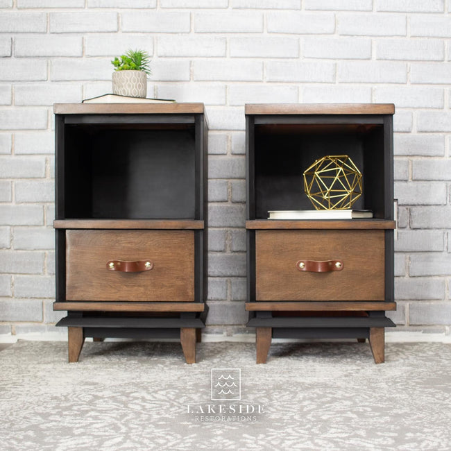 Pair of Accent/Storage Tables in "Liquorice" with "Smoky Quartz Glaze" stained wood