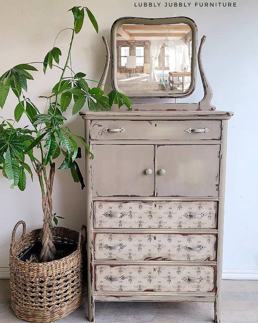 Tall Dresser with Mirror in "Driftwood"