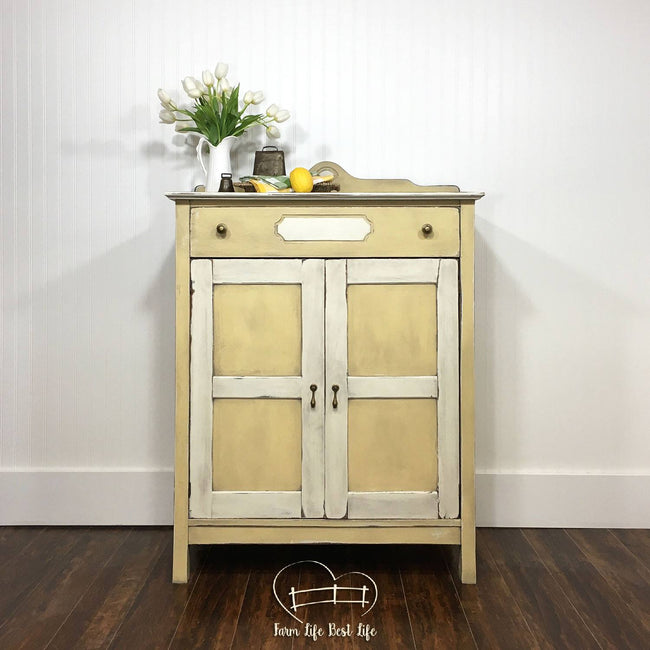 Storage Cabinet/Accent Table in Bee's Knees and Vanilla Frosting with Grey and Natural Wax