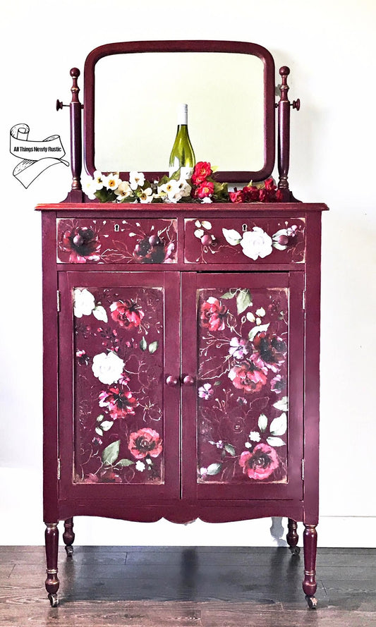 Tall Cabinet with Mirror in a "Cranberry Sauce/Liquorice Mix"