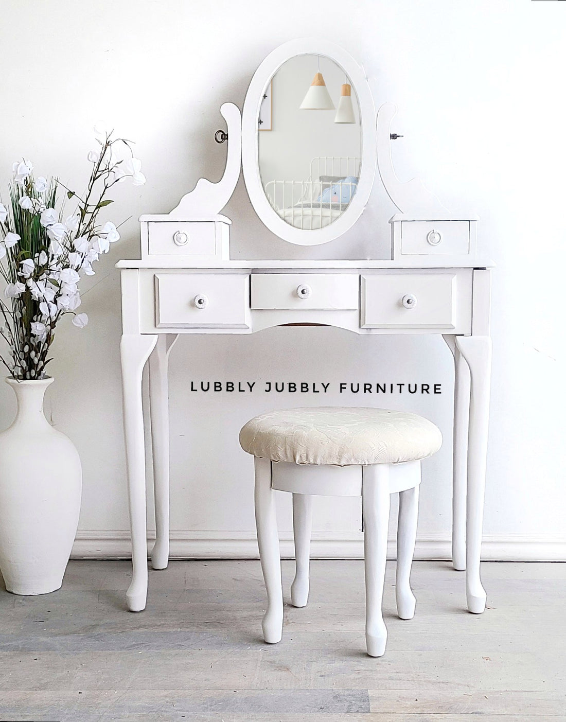 Girls Vanity with Stool and Mirror in "Crinoline"