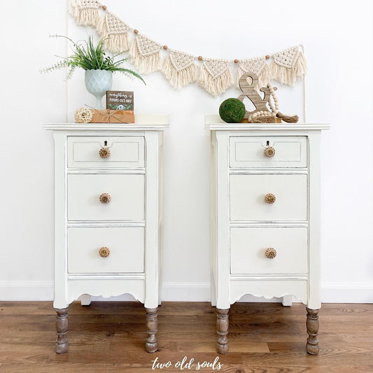 Accent Tables in "Crinoline" with Stained Wood Legs