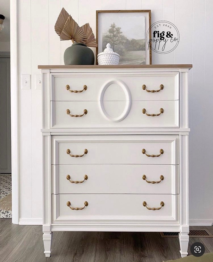 Modern classic tallboy dresser painted off white