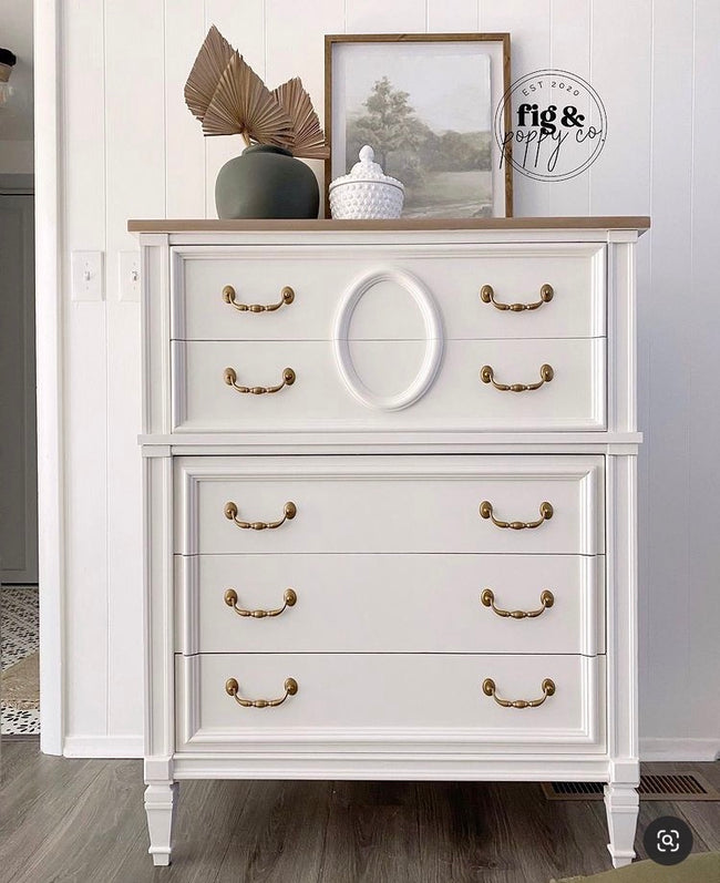 Modern classic tallboy dresser painted off white