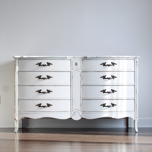 Bow-Front French Provincial Dresser in "Crinoline" with "Clear Coat"