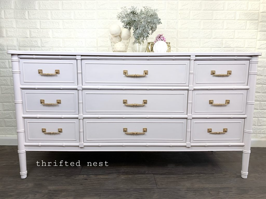 Nine Drawer Dresser in "Darling" with Gold Hardware