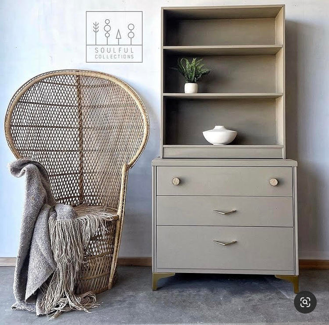 Minimalist hutch cabinet painted muted brown