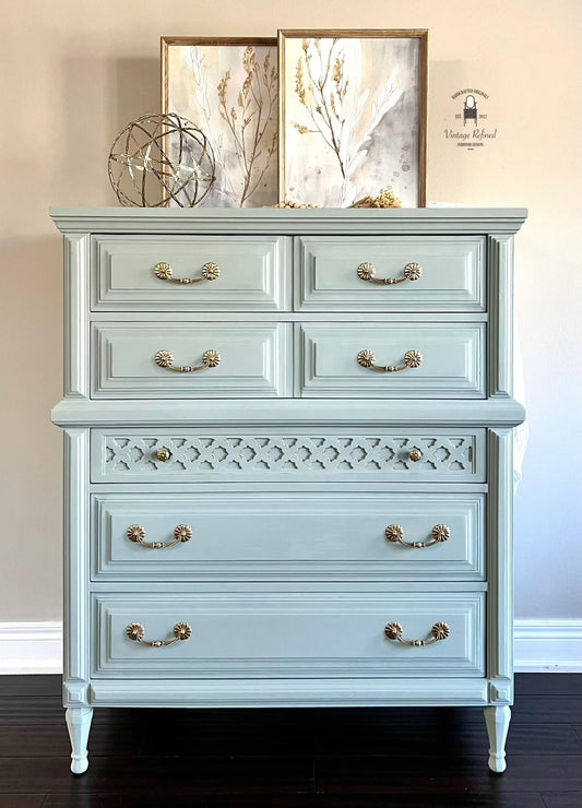 Light green painted tall dresser