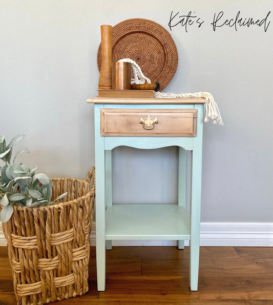 End Table in "Fancy Frock" with "Limestone Glaze" drawer