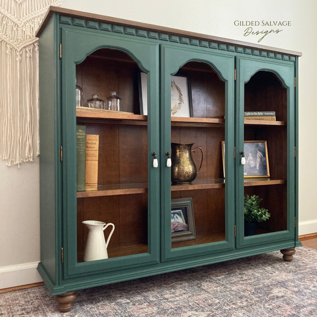 Dark green painted cabinet bookshelf