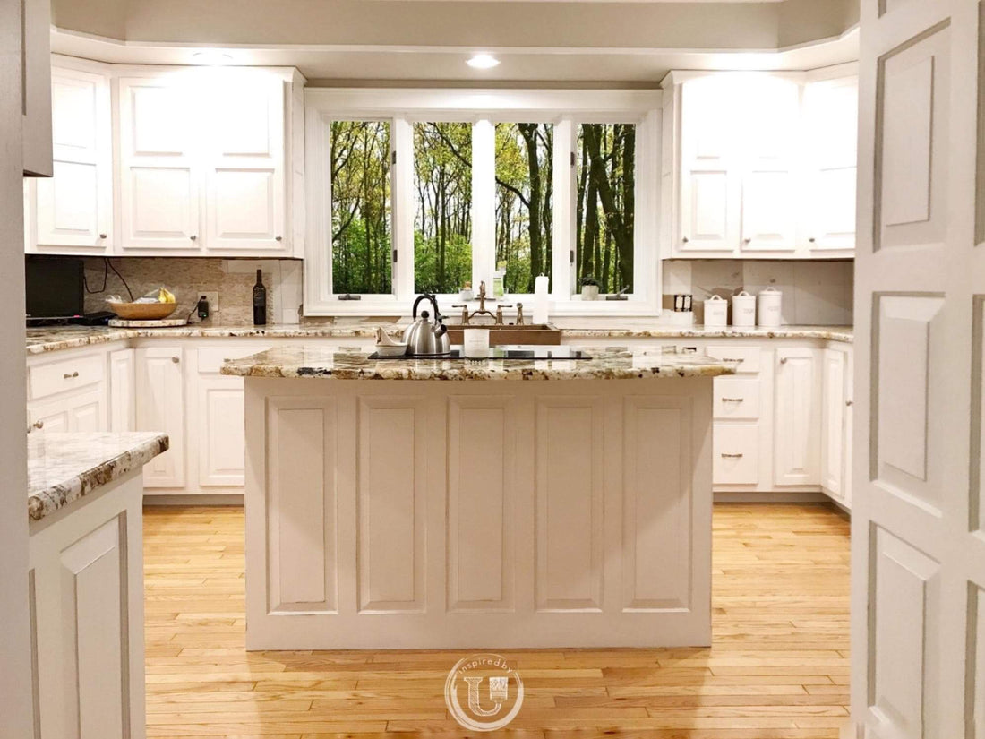 Kitchen cabinets painted in white chalk furniture paint