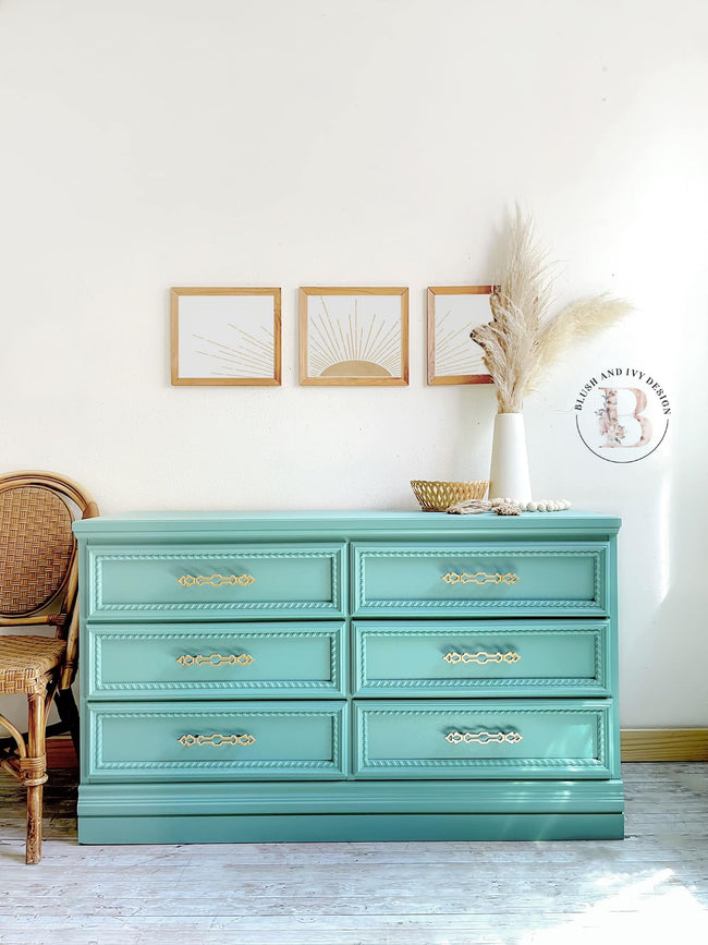 Six Drawer Dresser in "Bliss" with Gold Hardware