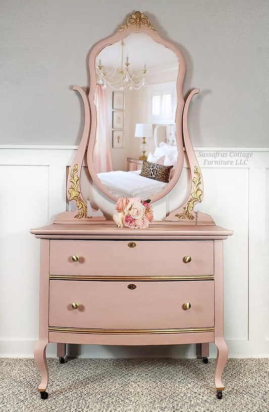 Petite Dresser with Mirror in "Ooh La La" with Gold Accents