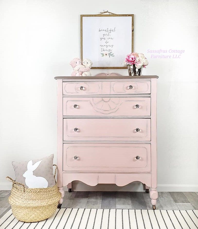 Tall Four Drawer Dresser in "Ooh La La" with "White Wax"