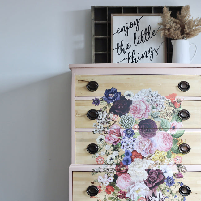 Tall Dresser in "Ooh La La" with Floral Transfer on Natural Wood Drawers