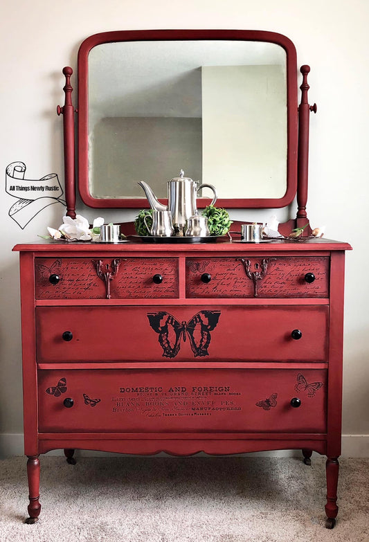 Farmhouse Dresser with Mirror in "Paint The Town" with "Black Wax"