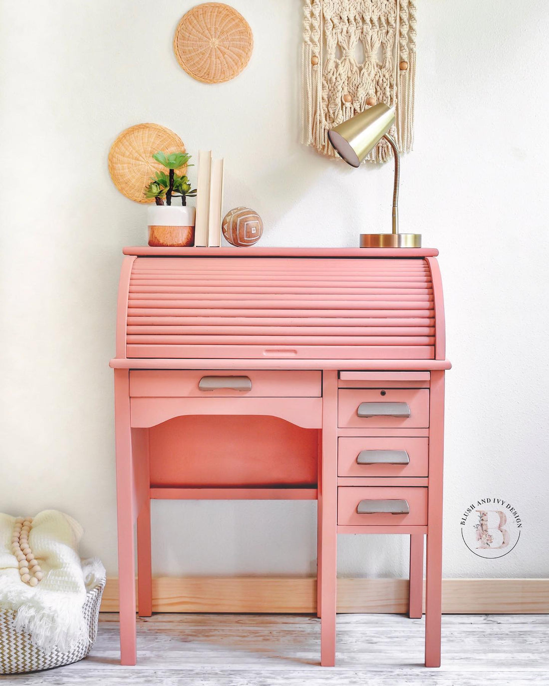 Roll Top Desk in "Peachy Keen" with Silver Accents