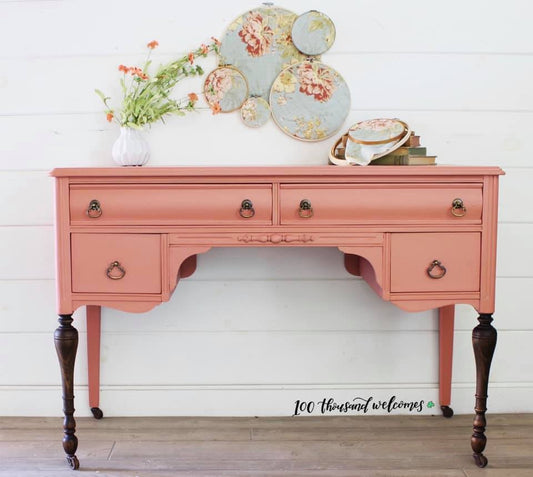 Elegant Desk in "Peachy Keen" with Dark Wood Legs