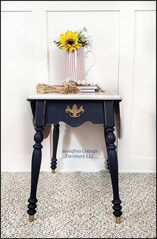 Drop-Leaf Accent Table in "Peacoat" with "Simplicity" Top