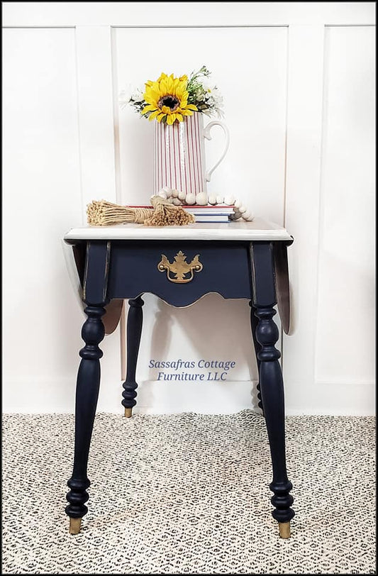 Drop-Leaf Accent Table in "Peacoat" with "Simplicity" Top