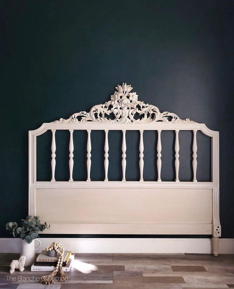 Tan beige painted ornate headboard