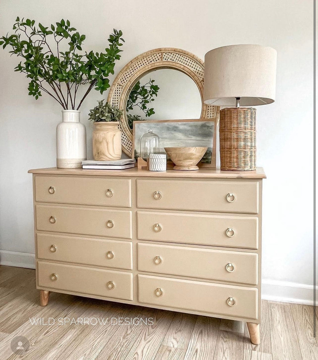 Modern tan dresser in "Road Trip"