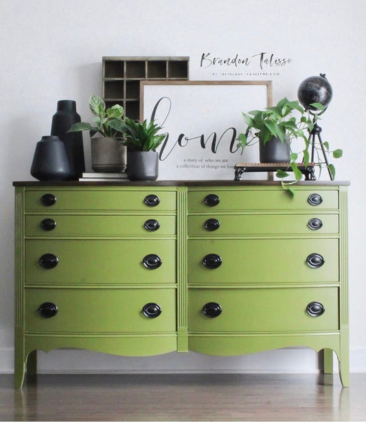 Bold green dresser in "Secret Garden"