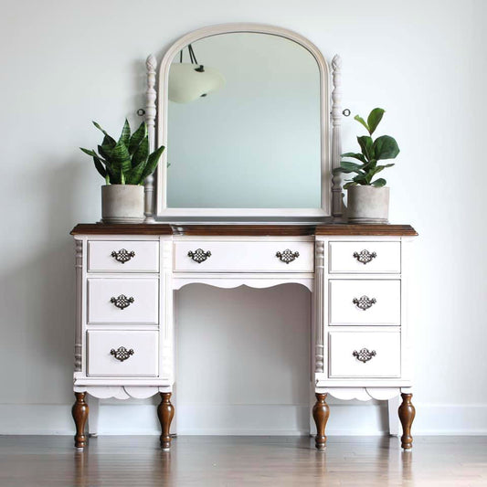 Seven Drawer Desk in Crinoline with Natural Wood Drawers