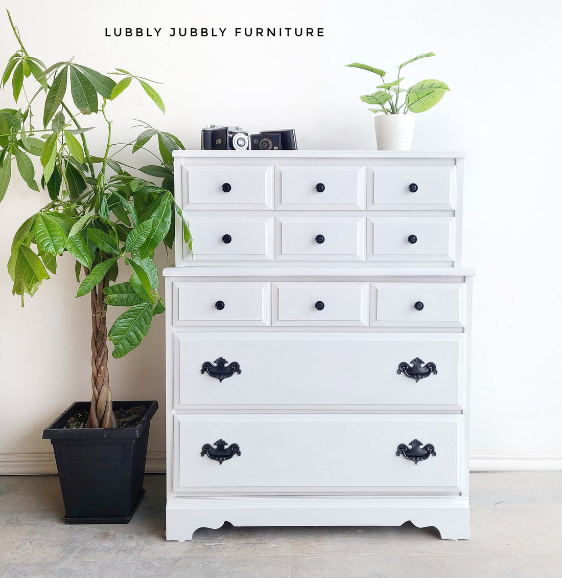 Tall Dresser in "Simplicity" with "Clear Coat" and Black Hardware