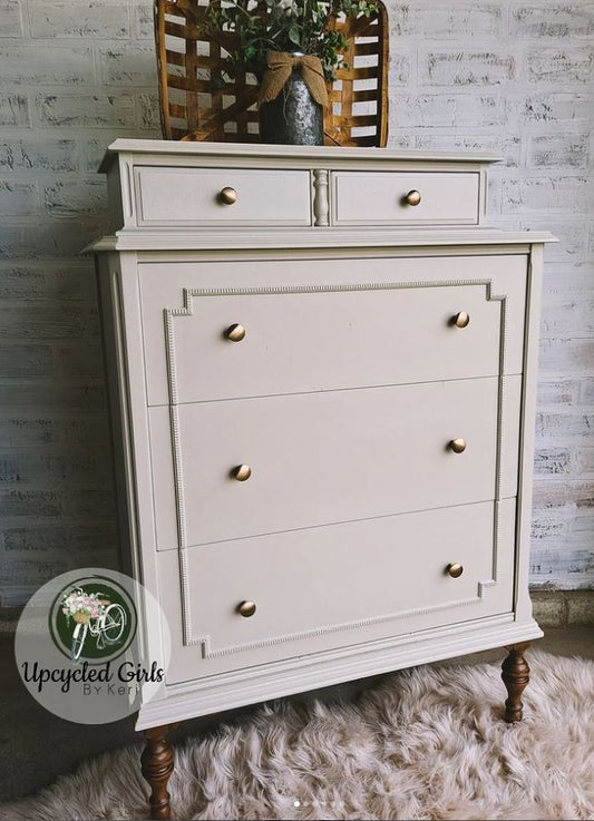 Greige gray beige painted tallboy dresser