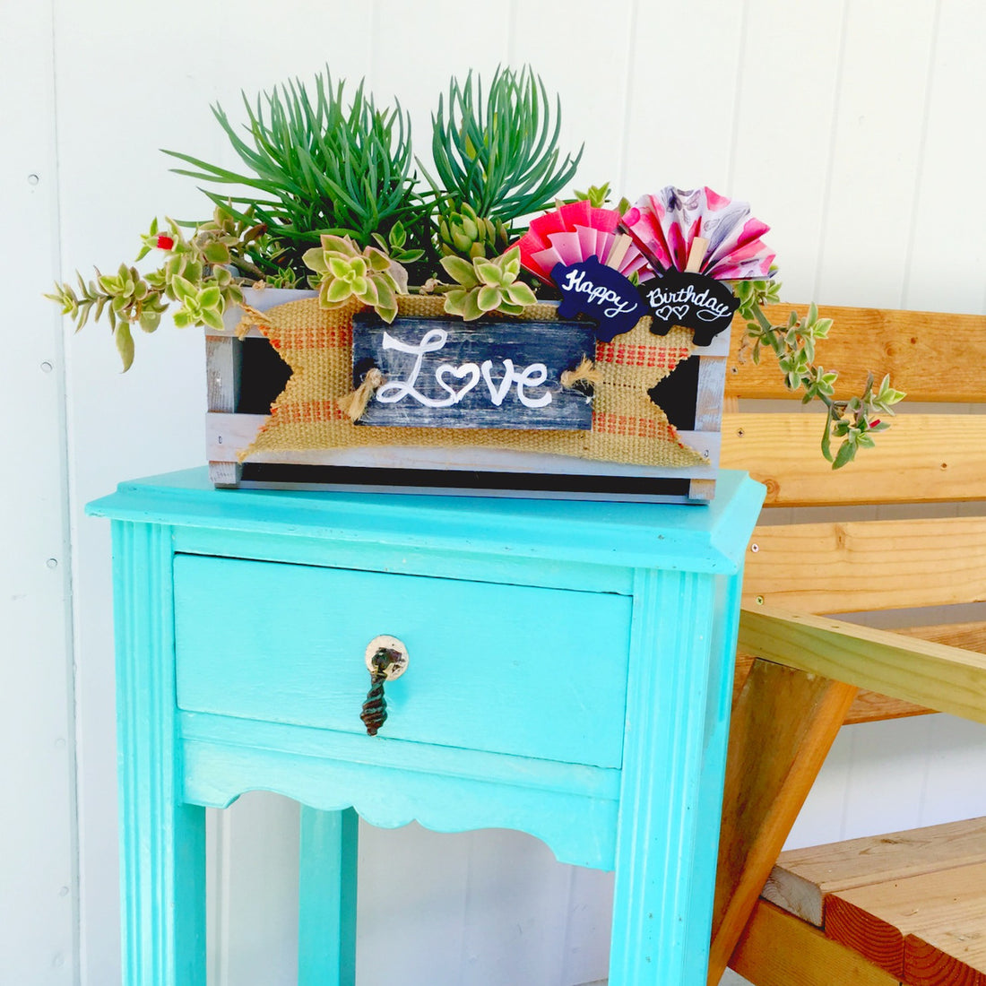 Bright turquoise end table in "Tropical Cocktail"