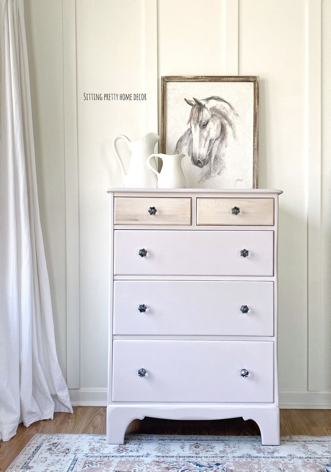 Tall Dresser in "Darling" with Metallic Drawers