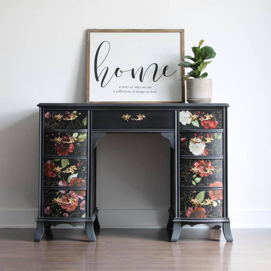 Elegant Floral Desk in "Liquorice"