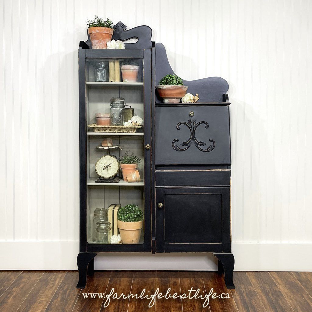 Vintage Storage Cabinet with Glass Door in "Liquorice"