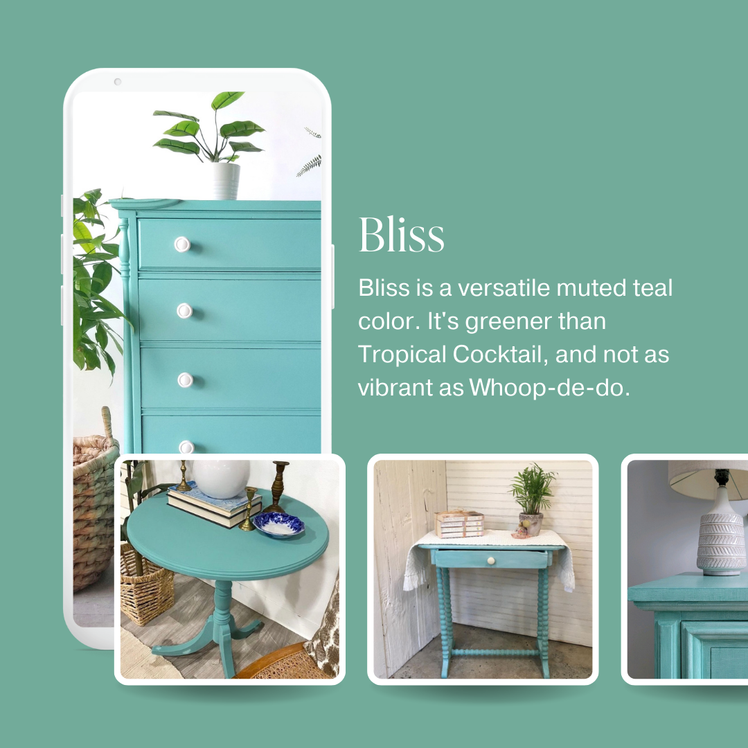 Muted teal blue green chalk furniture paint Bliss by Country Chic Paint furniture examples