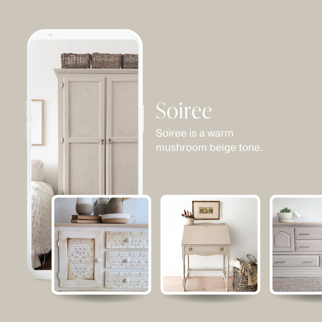 Greige taupe chalk furniture paint Soiree by Country Chic Paint furniture examples