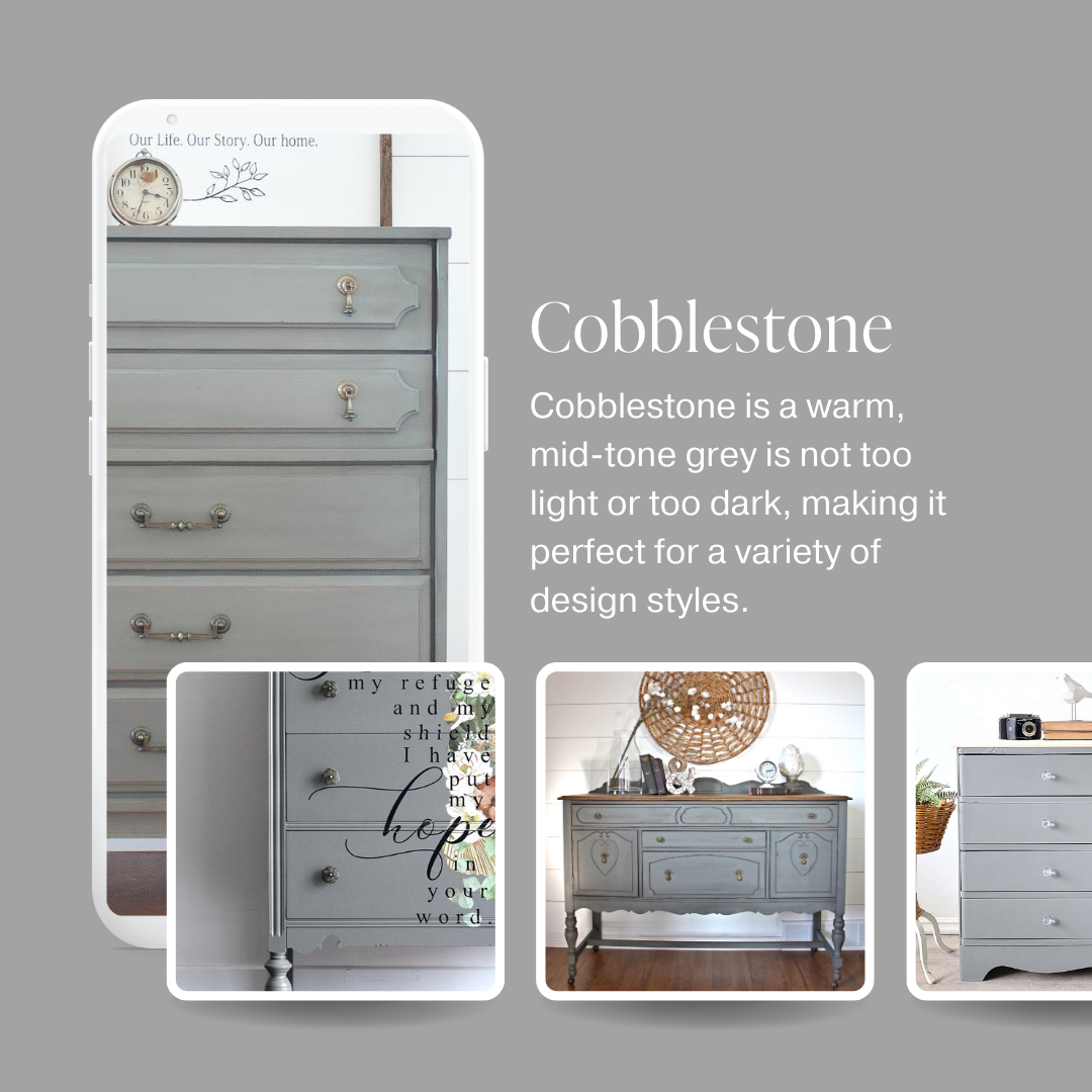 Warm mid-tone grey chalk furniture paint Cobblestone by Country Chic Paint furniture examples