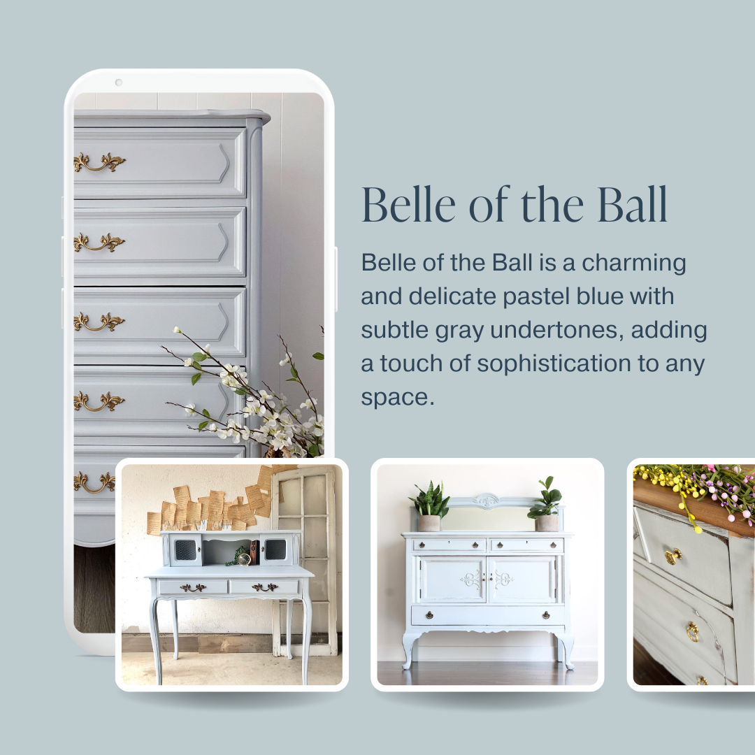 Pastel powder blue chalk furniture paint Belle of the Ball by Country Chic Paint furniture examples