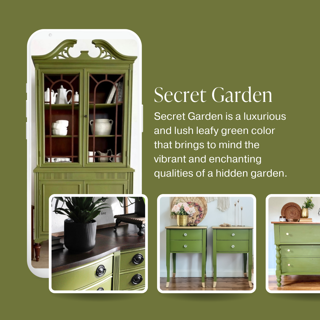 Retro leaf avocado green chalk furniture paint secret garden by Country Chic Paint furniture examples