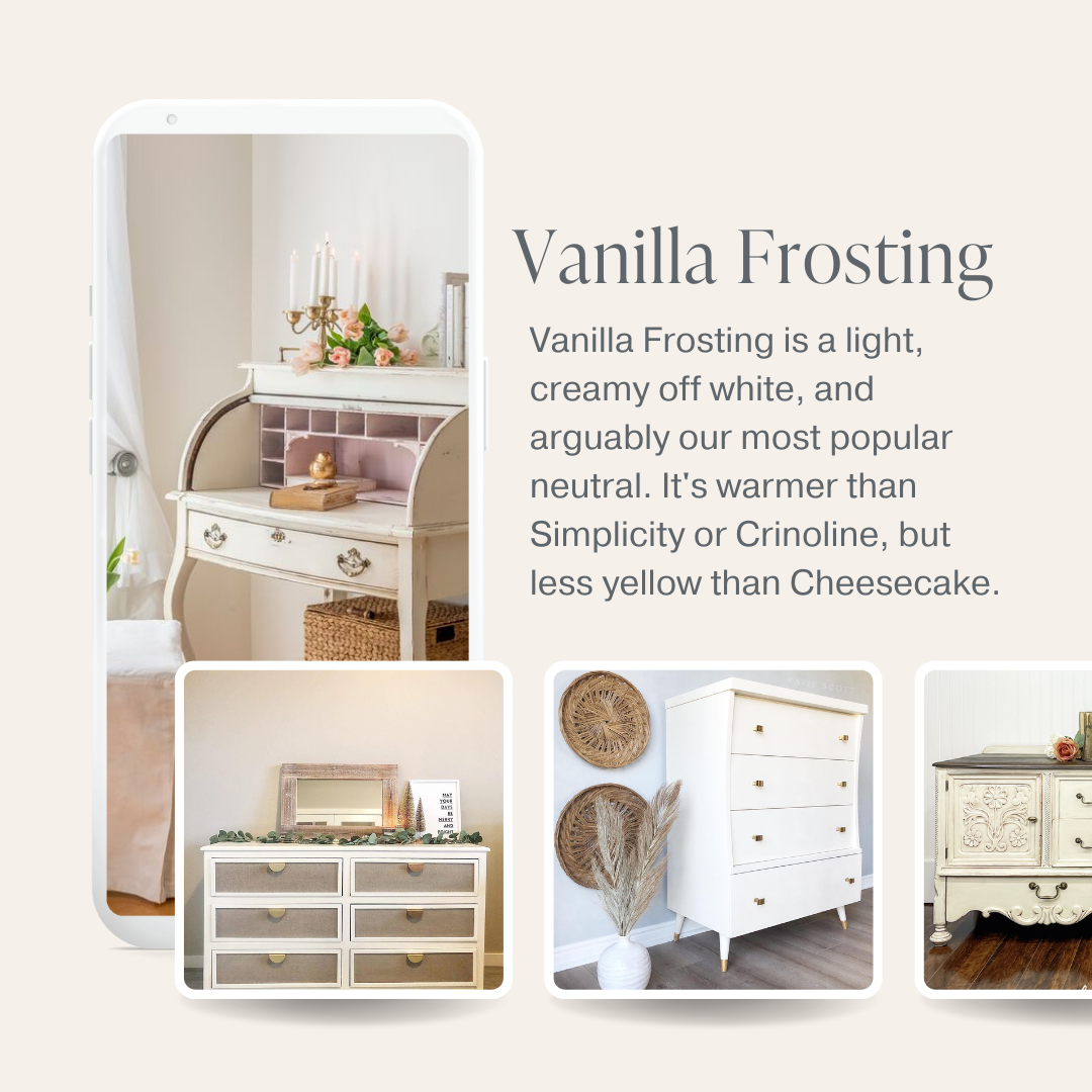 Warm off white chalk furniture paint Vanilla Frosting by Country Chic Paint furniture examples