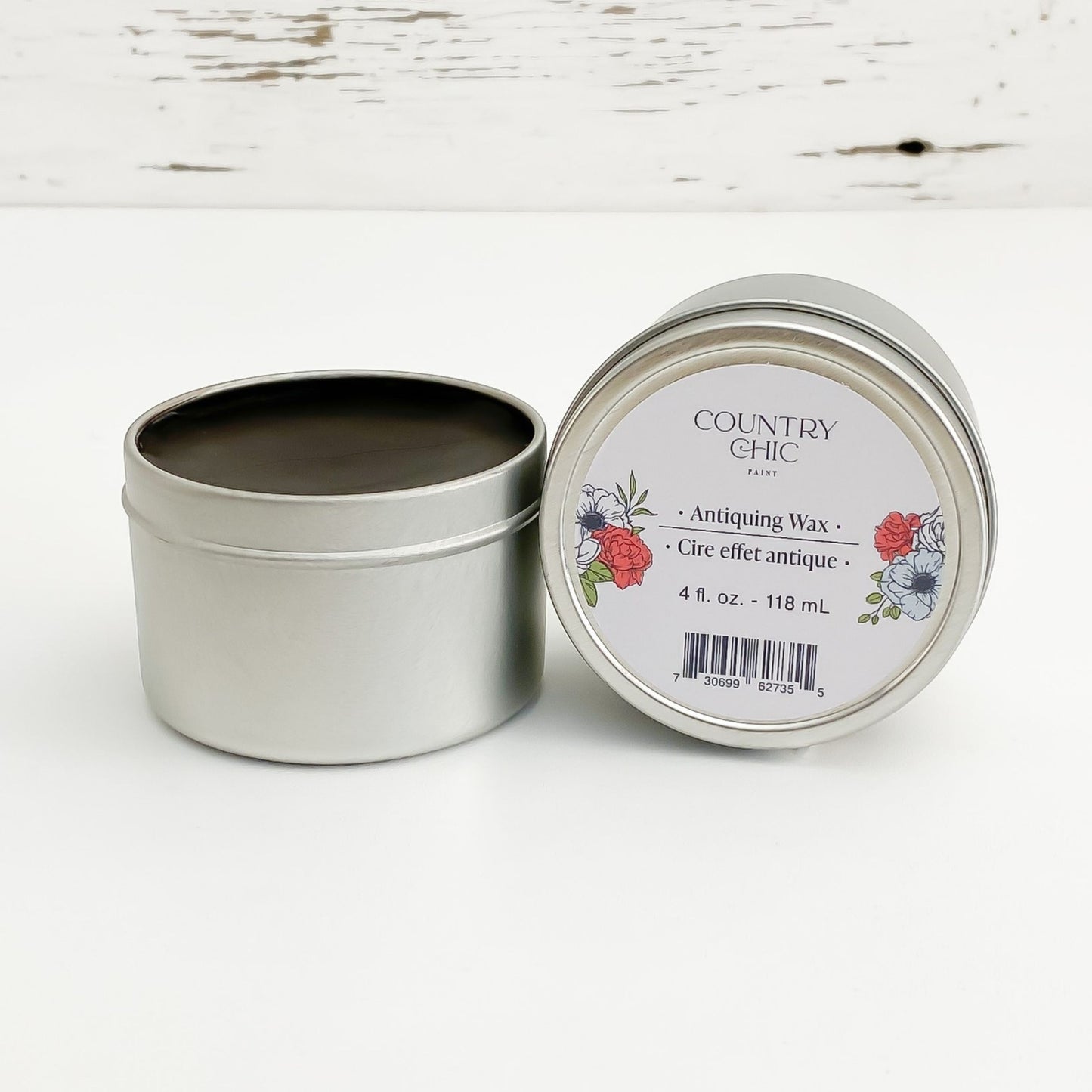 Country Chic Paint Antiquing Wax dark brown furniture wax open jar