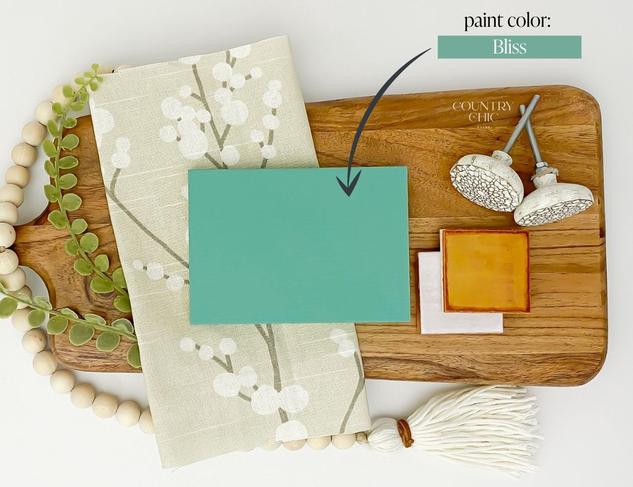 Mood board teal blue color inspiration with Bliss by Country Chic Paint