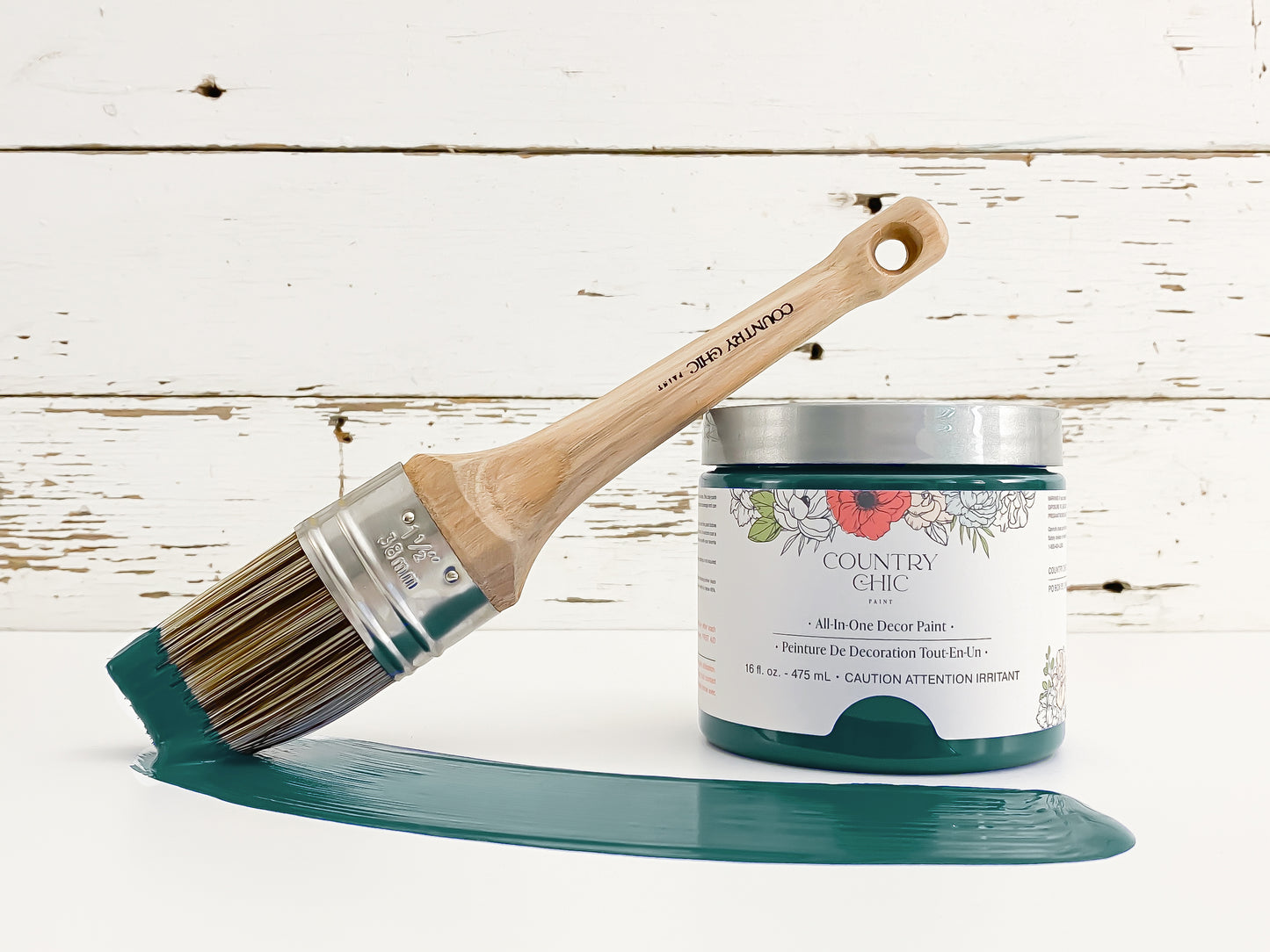 16oz jar of Country Chic Chalk Style All-In-One Paint in the color Aurora. Deep teal blue.