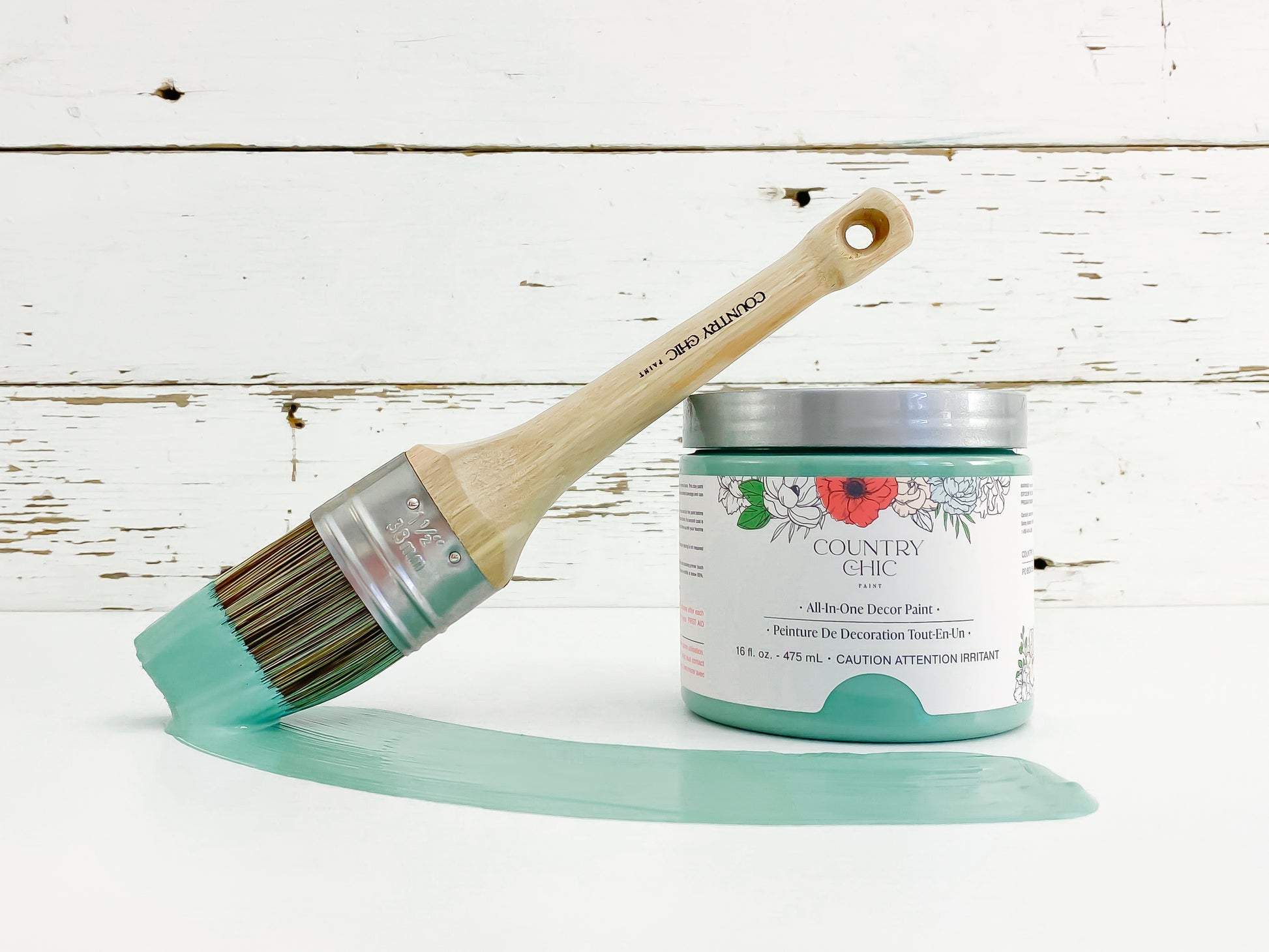 16oz jar of Country Chic Chalk Style All-In-One Paint in the color Bliss. Muted teal.